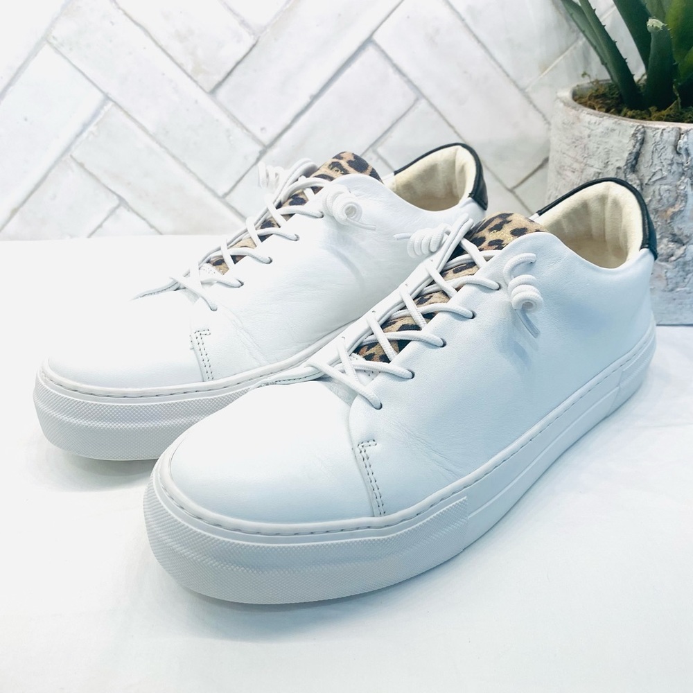 New! White and Leopard Print Women's Leather Sneakers | Size 8.5